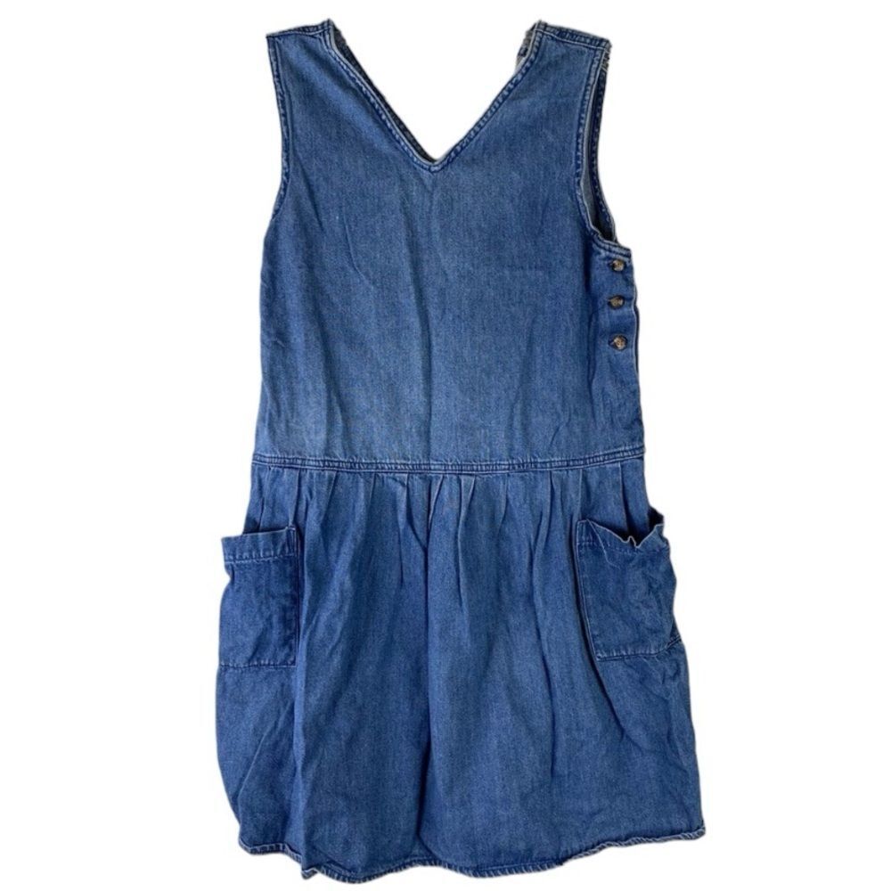 Talbots Kids Vintage Blue Denim Sleeveless Cotton V Neck Jumper Dress Pockets XL